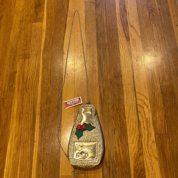 Figural Gold Champagne Bottle "Bubbles" Crossbody Holiday Bag NWT - Picture 3 of 8